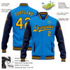 Custom Powder Blue Gold-Navy Bomber Full-Snap Varsity Letterman Two Tone Jacket