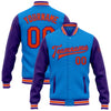 Custom Powder Blue Orange-Purple Bomber Full-Snap Varsity Letterman Two Tone Jacket