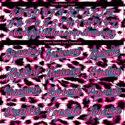 Custom Pink Sky Blue-Black Leopard Print 3D Pattern Design Bomber Full-Snap Varsity Letterman Jacket