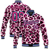 Custom Pink Sky Blue-Black Leopard Print 3D Pattern Design Bomber Full-Snap Varsity Letterman Jacket