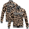 Custom Brown Black-White Leopard Print 3D Pattern Design Bomber Full-Snap Varsity Letterman Jacket