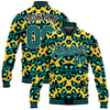 Custom Gold Teal-Black Leopard And Zebra Print 3D Pattern Design Bomber Full-Snap Varsity Letterman Jacket