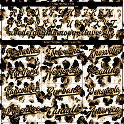 Custom White Black-Old Gold Leopard Print 3D Pattern Design Bomber Full-Snap Varsity Letterman Jacket