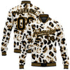 Custom White Black-Old Gold Leopard Print 3D Pattern Design Bomber Full-Snap Varsity Letterman Jacket