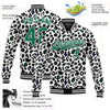 Custom White Kelly Green-Black Bright Leopard Print 3D Pattern Design Bomber Full-Snap Varsity Letterman Jacket