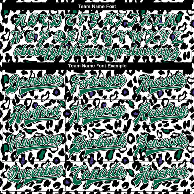 Custom White Kelly Green-Black Bright Leopard Print 3D Pattern Design Bomber Full-Snap Varsity Letterman Jacket