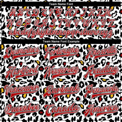 Custom White Red-Black Bright Leopard Print 3D Pattern Design Bomber Full-Snap Varsity Letterman Jacket