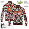 Custom White Orange-Black Leopard Print 3D Pattern Design Bomber Full-Snap Varsity Letterman Jacket