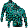 Custom Teal Black-White Leopard Print 3D Pattern Design Bomber Full-Snap Varsity Letterman Jacket