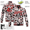 Custom White Red-Black Leopard Print 3D Pattern Design Bomber Full-Snap Varsity Letterman Jacket