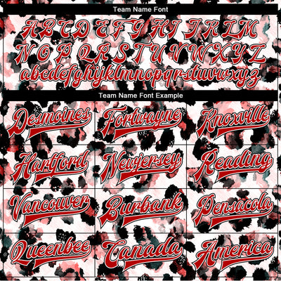 Custom White Red-Black Leopard Print 3D Pattern Design Bomber Full-Snap Varsity Letterman Jacket