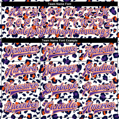 Custom White Purple-Orange Leopard Print 3D Pattern Design Bomber Full-Snap Varsity Letterman Jacket