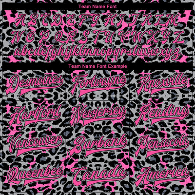 Custom Gray Pink-Black Leopard Print 3D Pattern Design Bomber Full-Snap Varsity Letterman Jacket