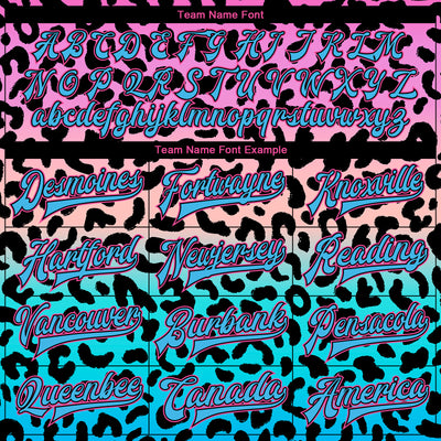 Custom Pink Sky Blue-Black Leopard Print 3D Pattern Design Bomber Full-Snap Varsity Letterman Jacket