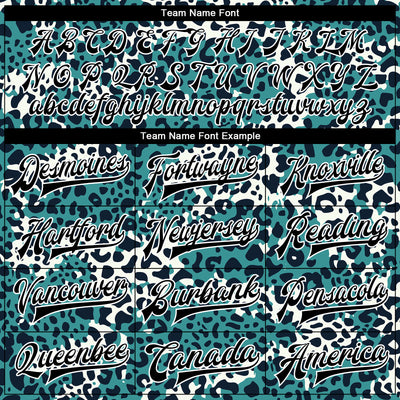 Custom Teal Black-White Leopard Print 3D Pattern Design Bomber Full-Snap Varsity Letterman Jacket