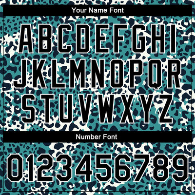 Custom Teal Black-White Leopard Print 3D Pattern Design Bomber Full-Snap Varsity Letterman Jacket