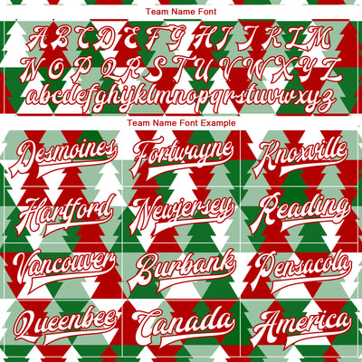 Custom Kelly Green White-Red Christmas Tree 3D Bomber Full-Snap Varsity Letterman Jacket