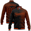 Custom Black Orange Halftone 3D Pattern Design Bomber Full-Snap Varsity Letterman Jacket