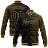 Custom Black Old Gold Halftone 3D Pattern Design Bomber Full-Snap Varsity Letterman Jacket