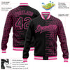 Custom Black Pink-White Halftone 3D Pattern Design Bomber Full-Snap Varsity Letterman Jacket