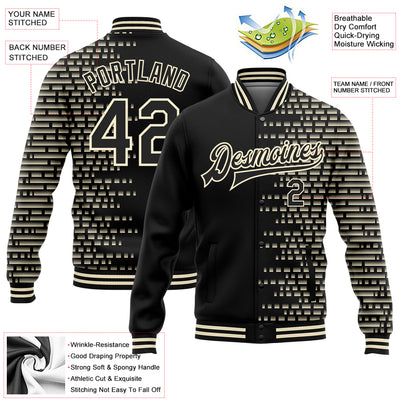 Custom Black Cream Halftone 3D Pattern Design Bomber Full-Snap Varsity Letterman Jacket