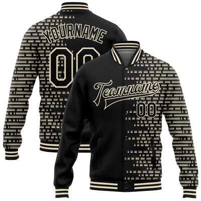 Custom Black Cream Halftone 3D Pattern Design Bomber Full-Snap Varsity Letterman Jacket