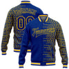 Custom Royal Yellow Halftone 3D Pattern Design Bomber Full-Snap Varsity Letterman Jacket