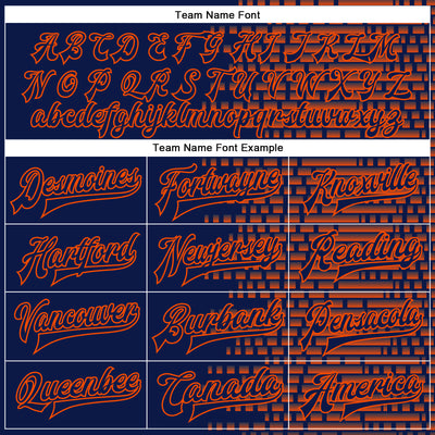 Custom Navy Orange Halftone 3D Pattern Design Bomber Full-Snap Varsity Letterman Jacket