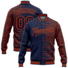 Custom Navy Orange Halftone 3D Pattern Design Bomber Full-Snap Varsity Letterman Jacket