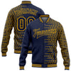 Custom Navy Gold Halftone 3D Pattern Design Bomber Full-Snap Varsity Letterman Jacket