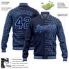 Custom Navy Light Blue Halftone 3D Pattern Design Bomber Full-Snap Varsity Letterman Jacket