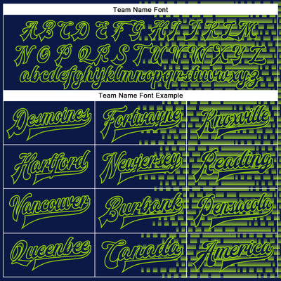 Custom Navy Neon Green Halftone 3D Pattern Design Bomber Full-Snap Varsity Letterman Jacket