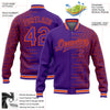 Custom Purple Orange-White Halftone 3D Pattern Design Bomber Full-Snap Varsity Letterman Jacket