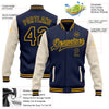 Custom Navy Cream-Gold Bomber Full-Snap Varsity Letterman Two Tone Jacket