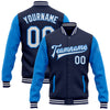 Custom Navy White-Powder Blue Bomber Full-Snap Varsity Letterman Two Tone Jacket