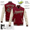 Custom Crimson Black Cream-City Cream Bomber Full-Snap Varsity Letterman Two Tone Jacket