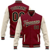 Custom Crimson Black Cream-City Cream Bomber Full-Snap Varsity Letterman Two Tone Jacket