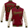 Custom Crimson Black Cream-Old Gold Bomber Full-Snap Varsity Letterman Two Tone Jacket