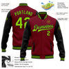 Custom Crimson Neon Green-Black Bomber Full-Snap Varsity Letterman Two Tone Jacket