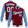 Custom Crimson White-Light Blue Bomber Full-Snap Varsity Letterman Two Tone Jacket