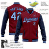 Custom Crimson Light Blue-Navy Bomber Full-Snap Varsity Letterman Two Tone Jacket