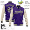 Custom Purple Black-Cream Bomber Full-Snap Varsity Letterman Two Tone Jacket