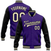 Custom Purple Cream-Black Bomber Full-Snap Varsity Letterman Two Tone Jacket