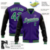 Custom Purple Kelly Green Black-Cream Bomber Full-Snap Varsity Letterman Two Tone Jacket