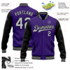 Custom Purple Gray-Black Bomber Full-Snap Varsity Letterman Two Tone Jacket