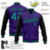 Custom Purple Teal-Black Bomber Full-Snap Varsity Letterman Two Tone Jacket