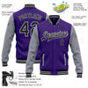 Custom Purple Black-Gray Bomber Full-Snap Varsity Letterman Two Tone Jacket