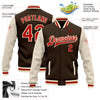 Custom Brown Red-Cream Bomber Full-Snap Varsity Letterman Two Tone Jacket