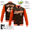 Custom Brown White-Orange Bomber Full-Snap Varsity Letterman Two Tone Jacket