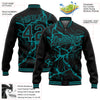 Custom Black Teal Abstract Network 3D Pattern Design Bomber Full-Snap Varsity Letterman Jacket